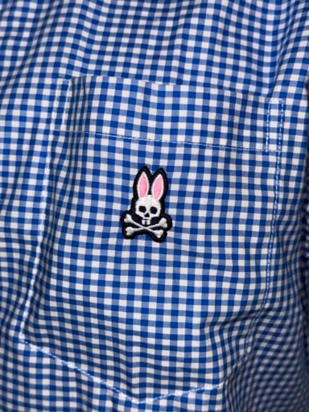 NEW $138 Psycho Bunny Mens XL Blue & White Gingham Button Down Long Sleeve Shir - Picture 3 of 5